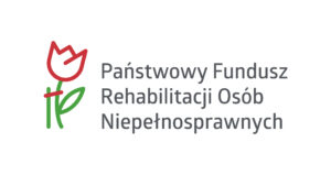 Logo PFRON. Logo przedstawia kwiat, który jest „osłabiony”. Dzięki podporze rozkwita. Kwiat symbolizuje osobę niepełnosprawną, podpora zaś - wsparcie ze strony Państwowego Funduszu Rehabilitacji Osób Niepełnosprawnych.